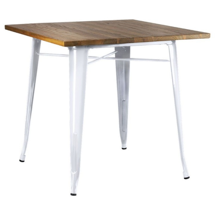 Mesa Tolix 80x80 madera | Mesa Vintage- Sillas y Mesas de madera FJM