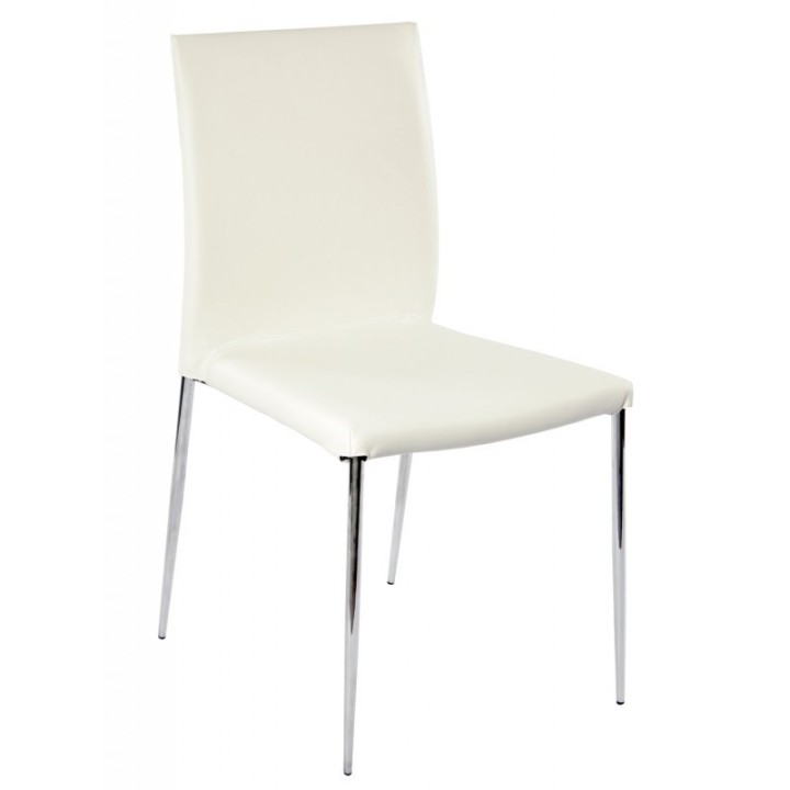 Silla Hotel cromada, polipiel blanca- Sillas y Mesas de madera