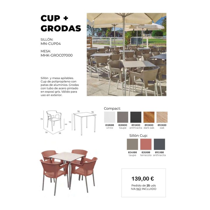 Pack Terraza Hostelería Mesa Grodas y 4 Sillas CUP | Mayorista