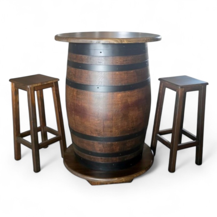 Barrica  tablero madera y reposapies - Sillas y Mesas de madera FJM