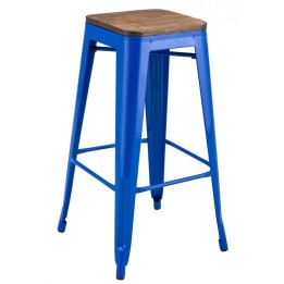 ➤ Taburete Tolix acero azul madera 【 MOBILIARIO HOSTELERIA ONLINE 】