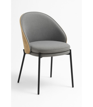 Silla Cosmos Tela gris con respaldo tapizado en madera