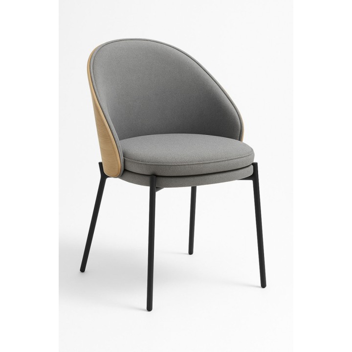 Silla Cosmos Tela gris con respaldo tapizado en madera - Silla Comedor