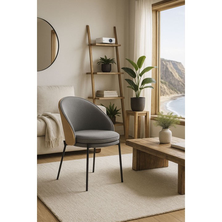 Silla Cosmos Tela gris con respaldo tapizado en madera - Silla Comedor