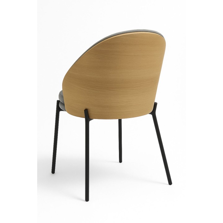 Silla Cosmos Tela gris con respaldo tapizado en madera - Silla Comedor