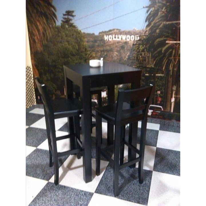 Mesa hostelería Vertice madera + 4 Taburetes hostelería|Mobiliario bares madera