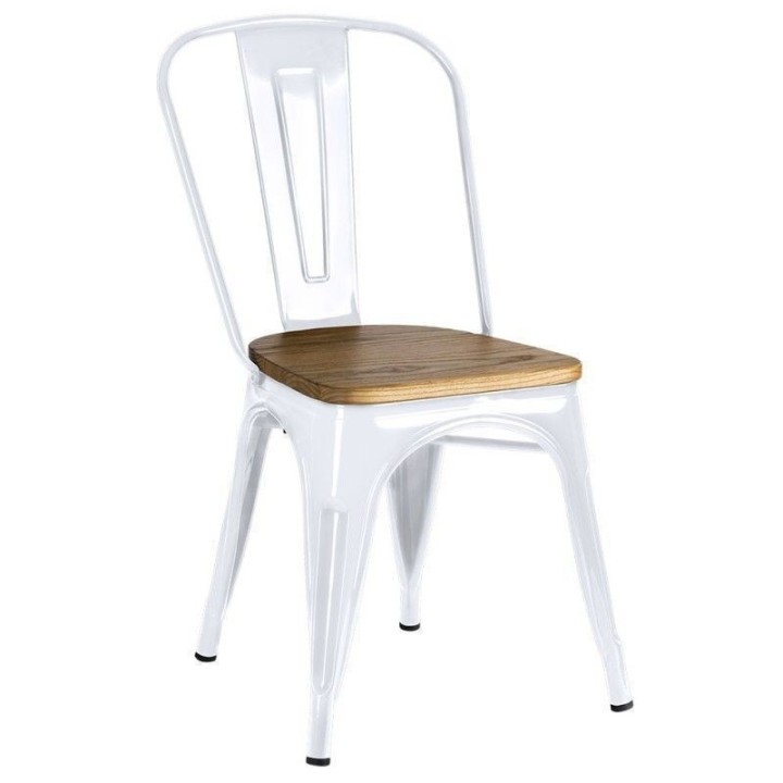 Silla Tolix asiento madera clarito multicolor-Sillas vintage