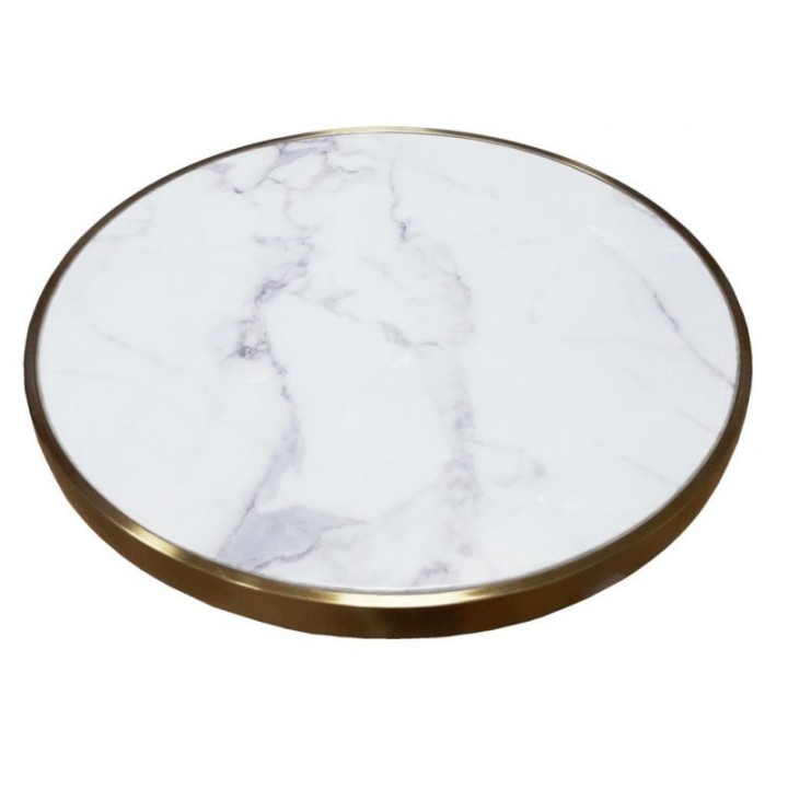 Mesa Paris Conica tablero marmol| Mesa marmol con canto oro para bares y restaurantes