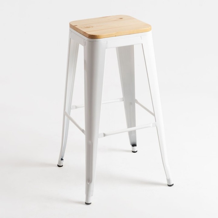 Taburete Tolix asiento madera |Taburete industrial y vintage- retro