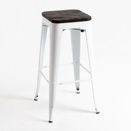  Taburete Tolix Asiento Madera Nogal| Taburete de Hostelería vintage e industrial