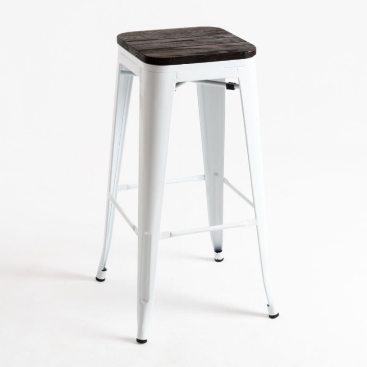   Taburete Tolix Asiento Madera Nogal| Taburete de Hostelería vintage e industrial