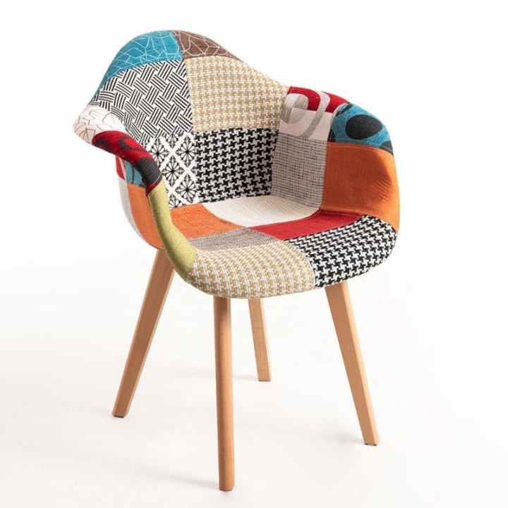 Silla Dubai Patchwork|Sillas nórdicas madera haya y tapizado 