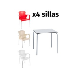 Pack 11: Mesa Compacto 70x70 + 4 Sillas paris
