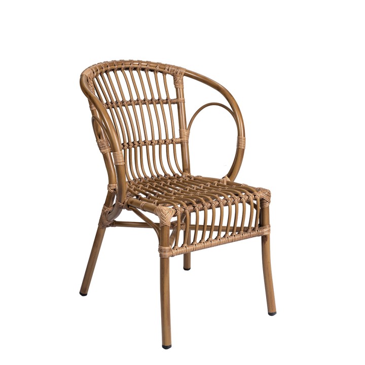 Sillón de aluminio y médula Maui apilable| Sillón rattán bares