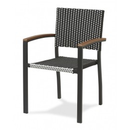 Sillón Belcastel|silla aluminio ratan sintetico y apoyabrazos madera