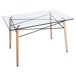 Mesa Nórdica Glass Rectangular 120 cm x 80 cm|Mesa fija cristal con patas madera haya estilo nórdico