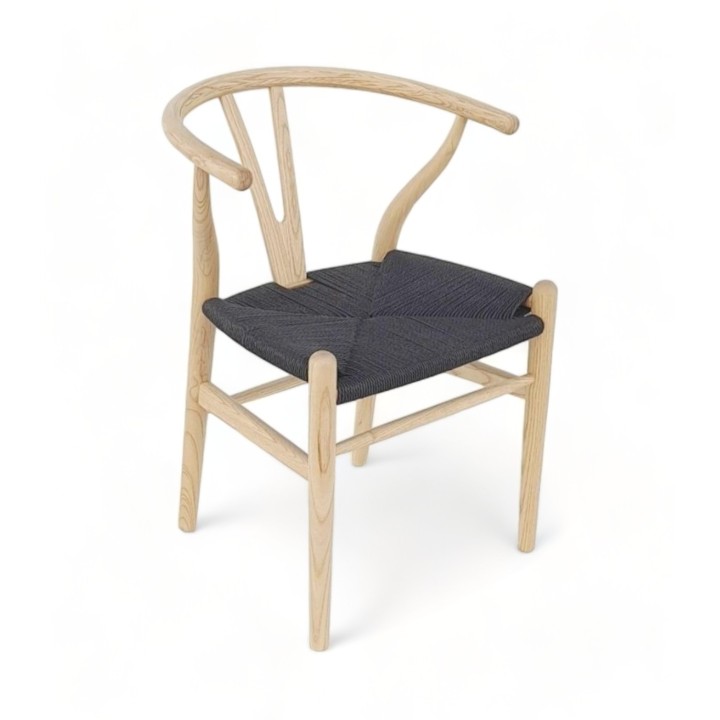 Silla Wishbone Natural y asiento negro|Sillón Ch24 Style nordico- Sillas y Mesas de madera
