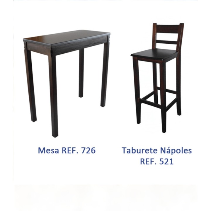 Mesa hostelería Vertice madera + 4 Taburetes hostelería|Mobiliario bares