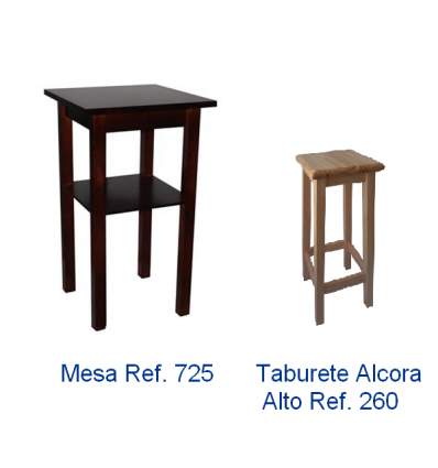 SILLAS Y MESAS DE MADERA |PACK 4: MESA HOSTELERÍA + 4 TABURETES HOSTELERÍA| MOBILIARIO DE HOSTELERÍA